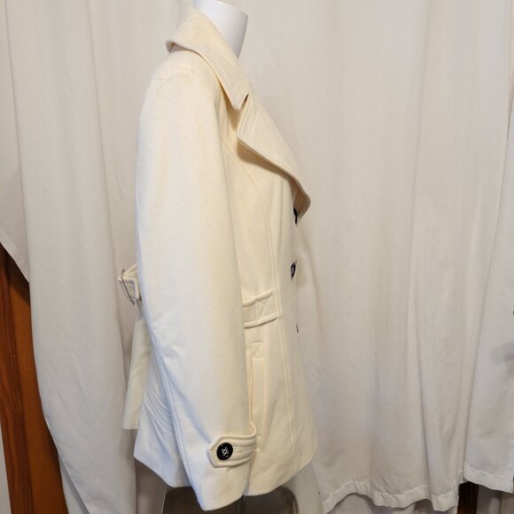 Apt. 9 Pea Coat Single breasted Warm White Large 60% Wool Classic Chic Cottage - Picture 8 of 16